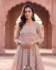 Grey Floral Hand-Block Print Kurta Palazzo Set 4