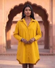 Mustard Yellow Cotton Collared Shirt 4