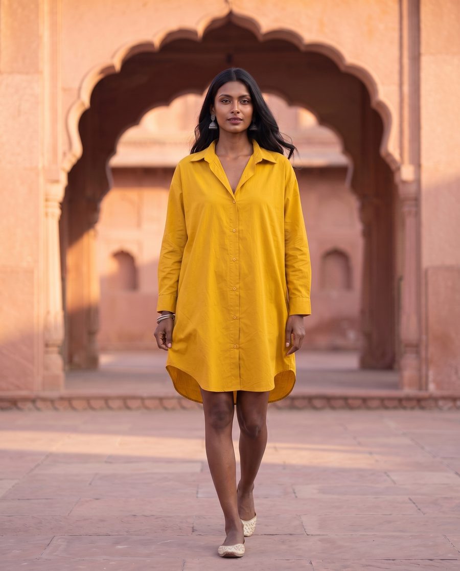 Mustard Yellow Cotton Collared Shirt