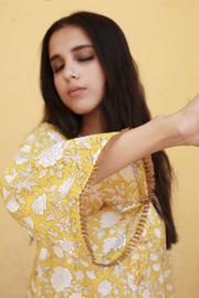 Marigold Yellow Cotton Straight Kurta Set With Doriya Dupatta 6