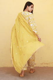 Marigold Yellow Cotton Straight Kurta Set With Doriya Dupatta 4