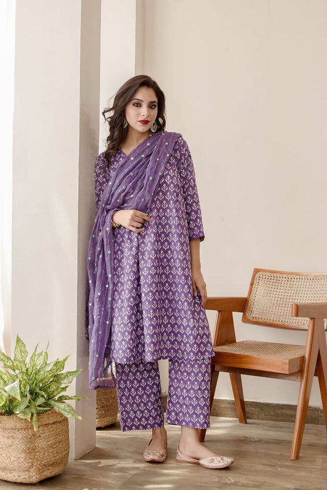 Anjuli Purple Straight Kurta Set