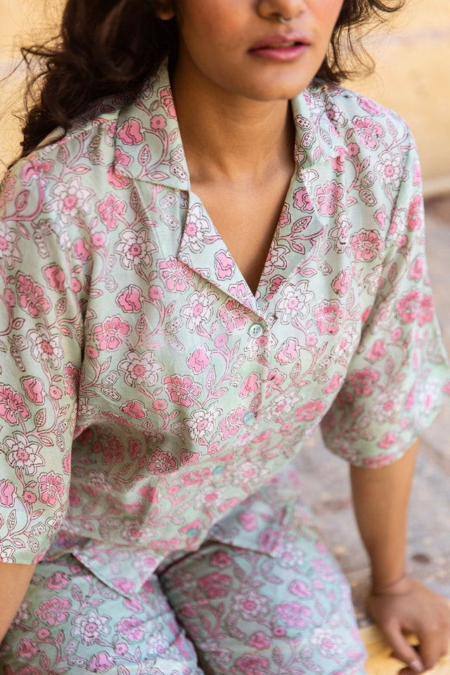Block Print Aura Mint Cotton Co-Ord Set