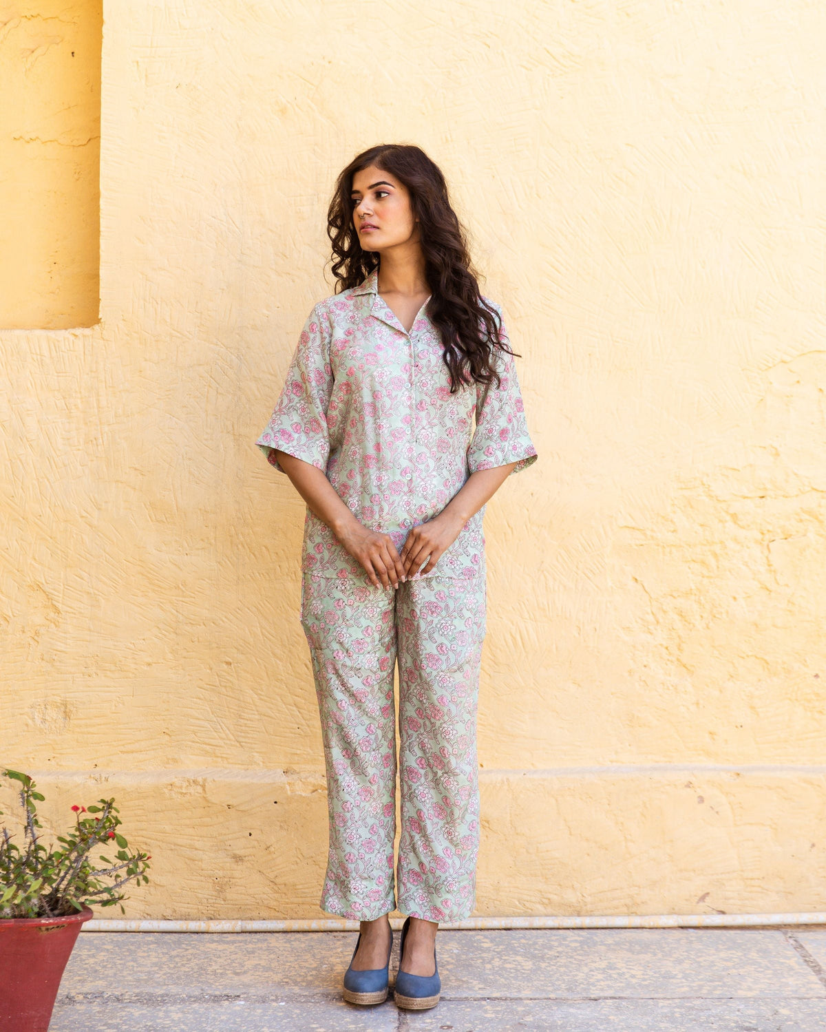 Block Print Aura Mint Cotton Co-Ord Set