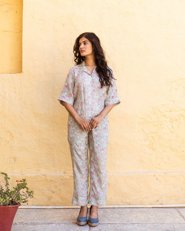 Block Print Aura Mint Cotton Co-Ord Set