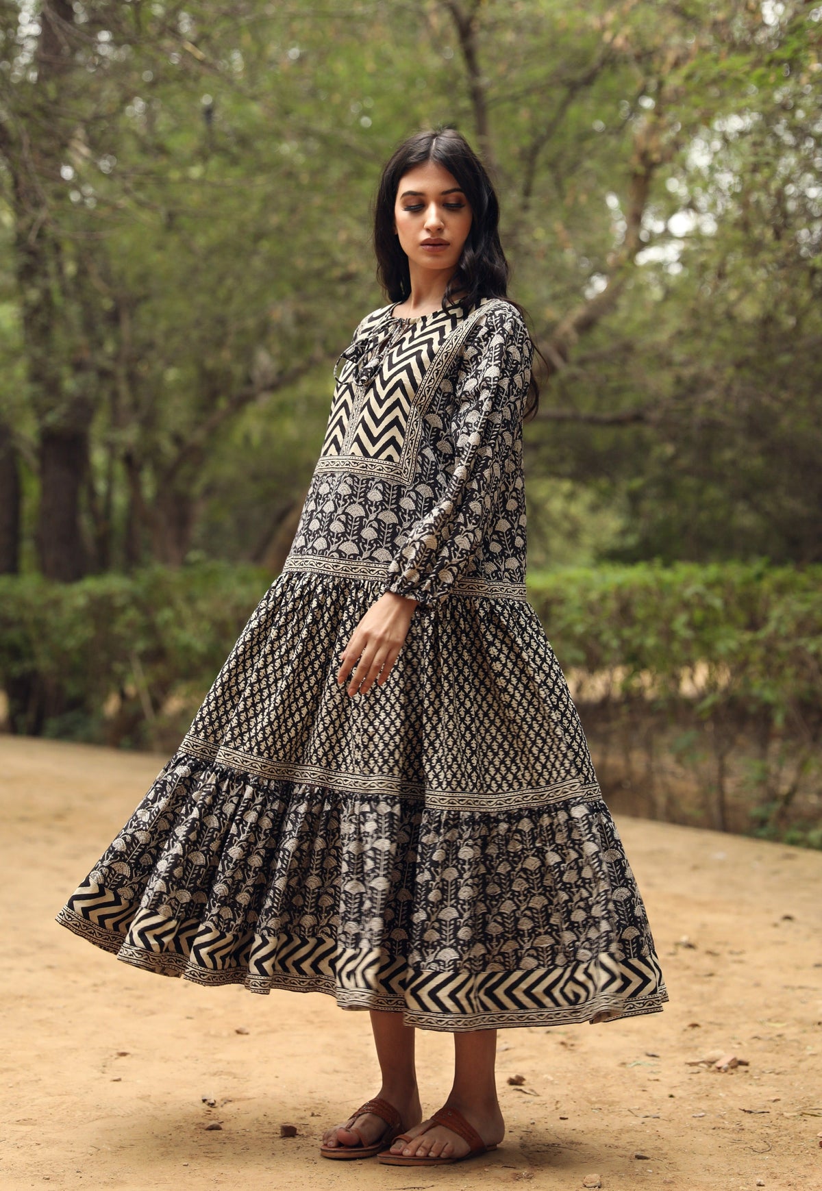 Block Print Ahana Black Cotton Dress