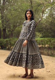Block Print Ahana Black Cotton Dress 1