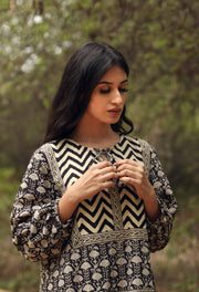 Block Print Ahana Black Cotton Dress 2