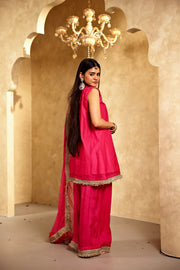 Mikka Pink Sleeveless Chanderi Mirror Work Kurta Set With Chiffon Dupatta - view 6