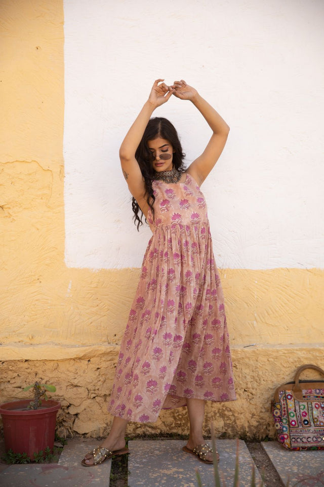 Block Print Coco Pink Cotton Dress