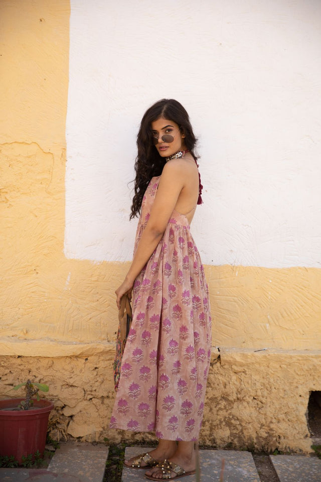 Block Print Coco Pink Cotton Dress