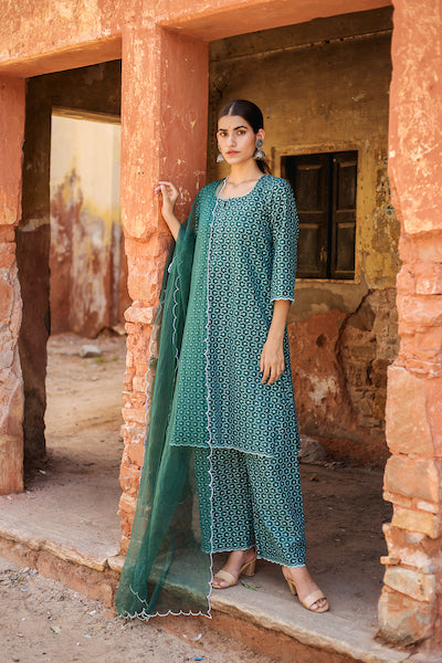 Classic Green Chikan Set Gulabo Jaipur