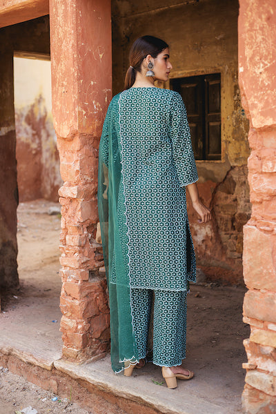 Classic Green Chikan Set Gulabo Jaipur