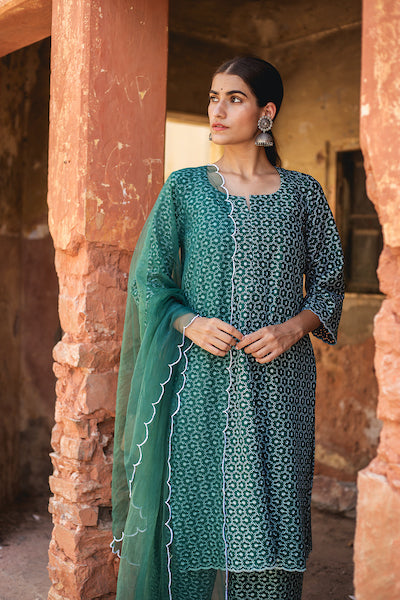 Classic Green Chikan Set Gulabo Jaipur