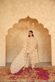 Hunar Beige Gota Lace Georgette Straight Kurta Set With Dupatta - Deedar-e-Mehfil collection by Gulabo Jaipur