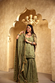 Saqi Olive Georgette Embroidered Sharara Set With Dupatta - view 4