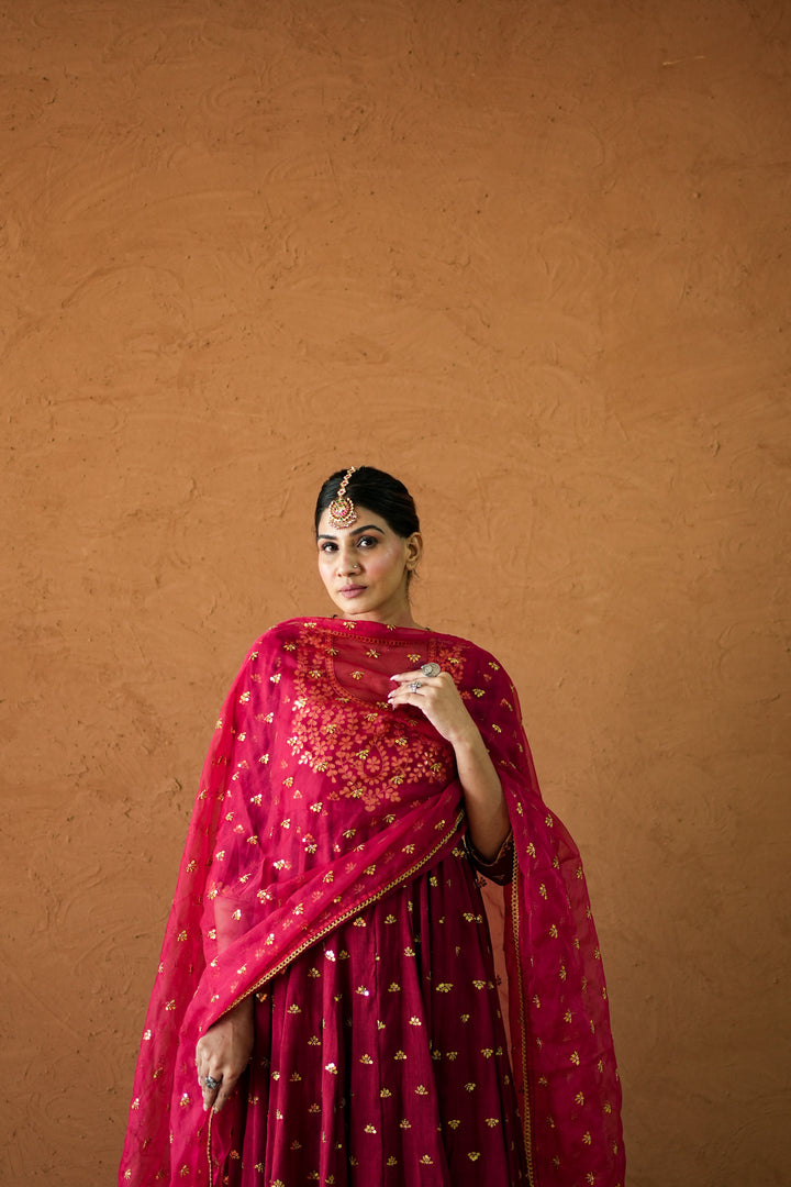 Sitara Maroon Anarkali Set