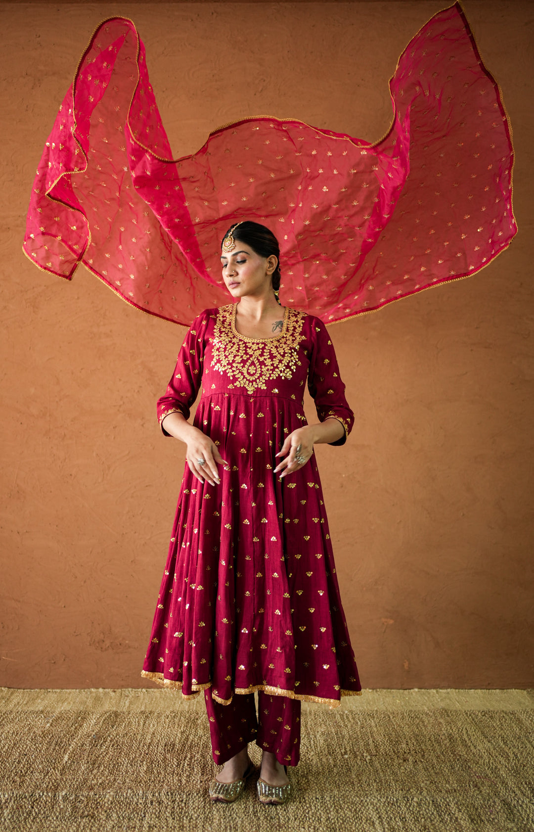 Sitara Maroon Anarkali Set