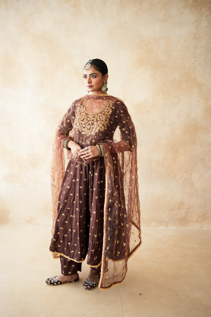 Sitara Brown Anarkali Set