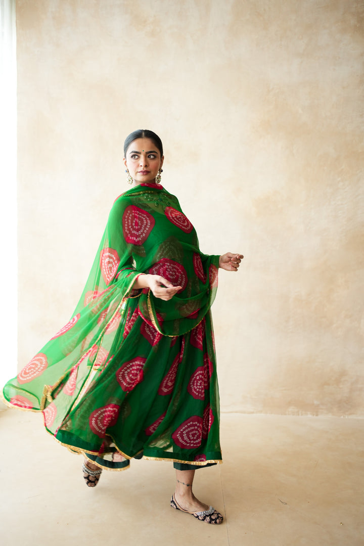 Arzu Green-Red Anarkali set