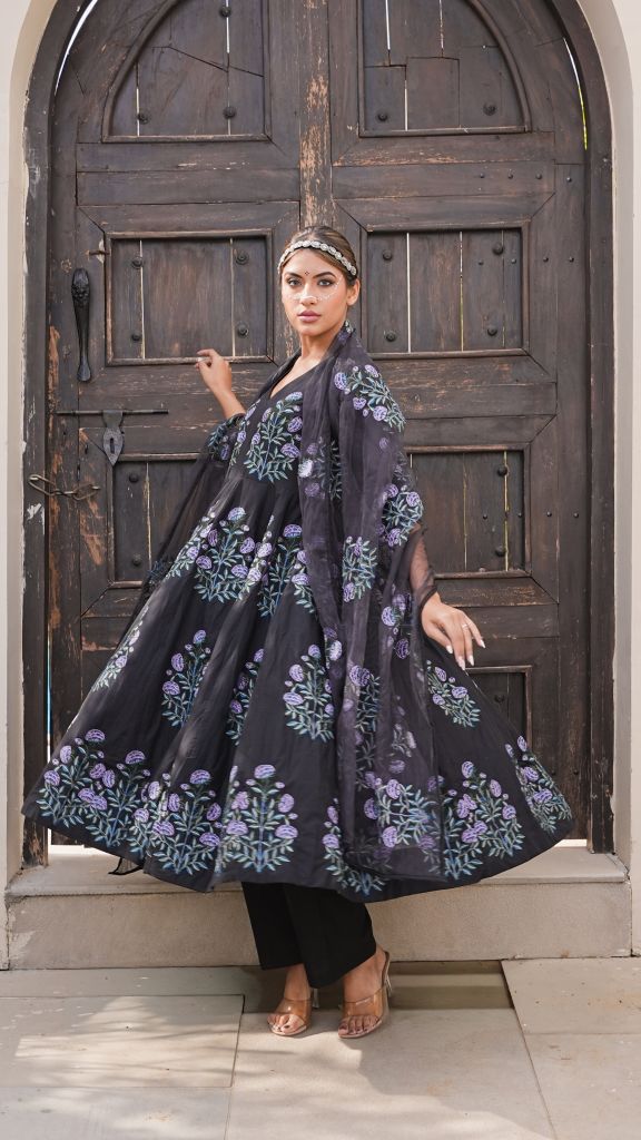 Wafa Black Anarkali Set