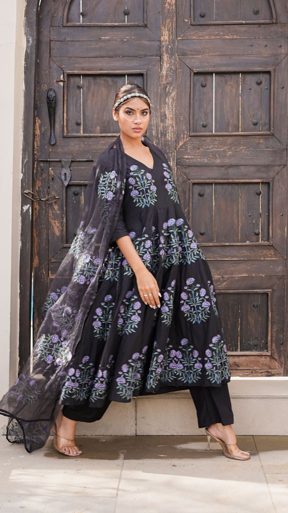 Wafa Black Anarkali Set