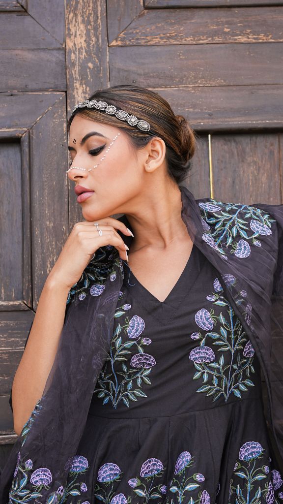 Wafa Black Anarkali Set