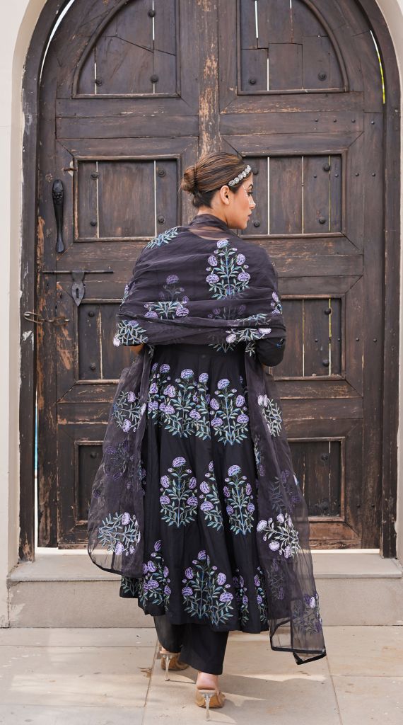 Wafa Black Anarkali Set