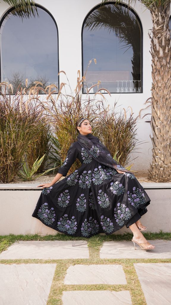 Wafa Black Anarkali Set