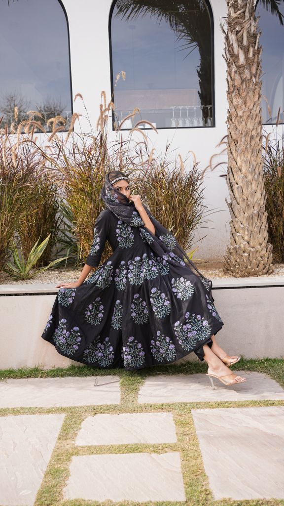 Wafa Black Anarkali Set