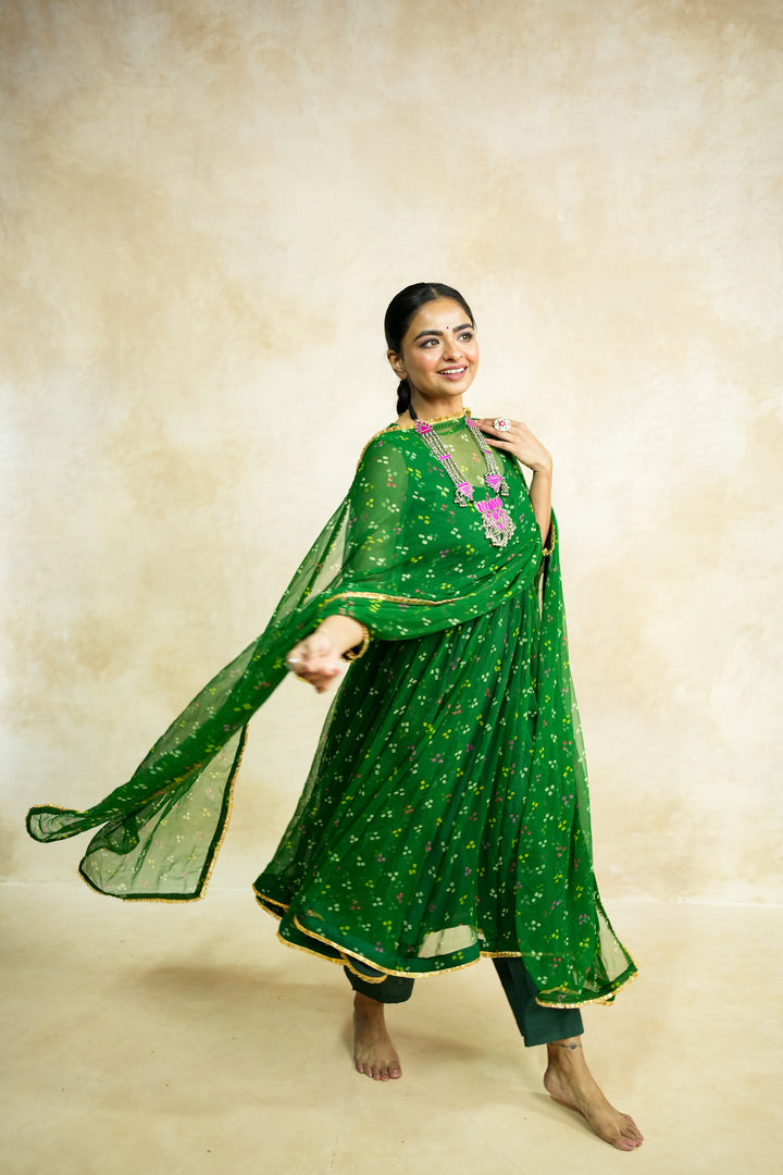 Arzu Green Anarkali Set