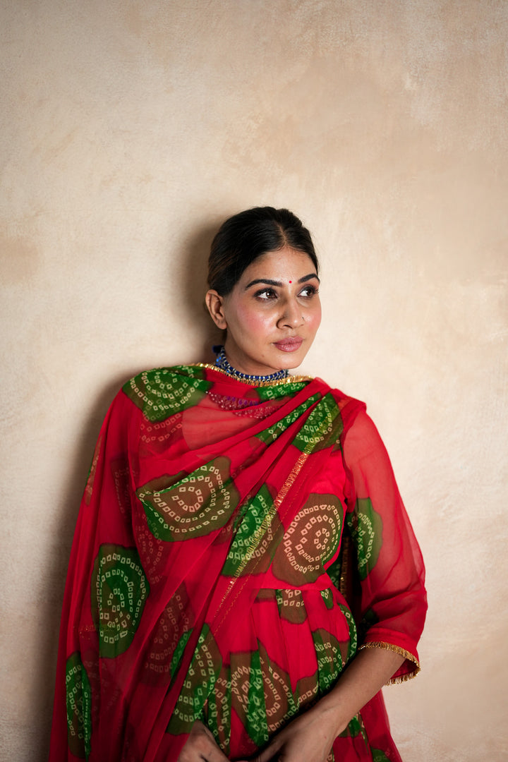 Arzu Red-Green Anarkali Set