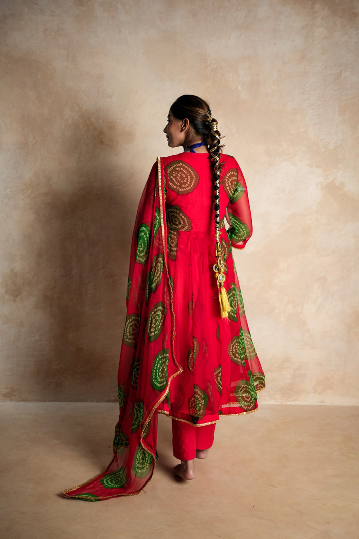 Arzu Red-Green Anarkali Set