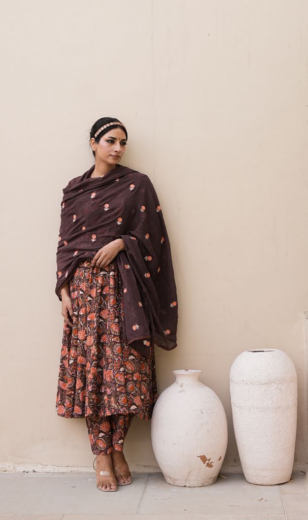 Arwa Brown  Anarkali Set