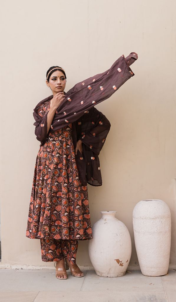 Arwa Brown  Anarkali Set