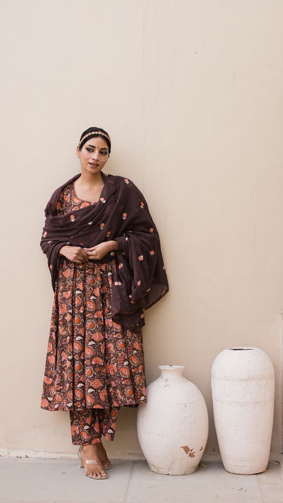 Arwa Brown  Anarkali Set