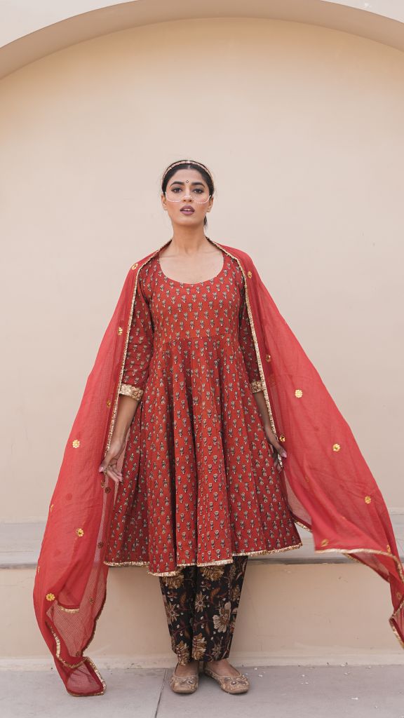 Ira Red Anarkali Set
