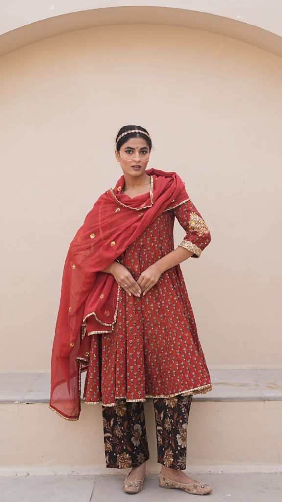 Ira Red Anarkali Set