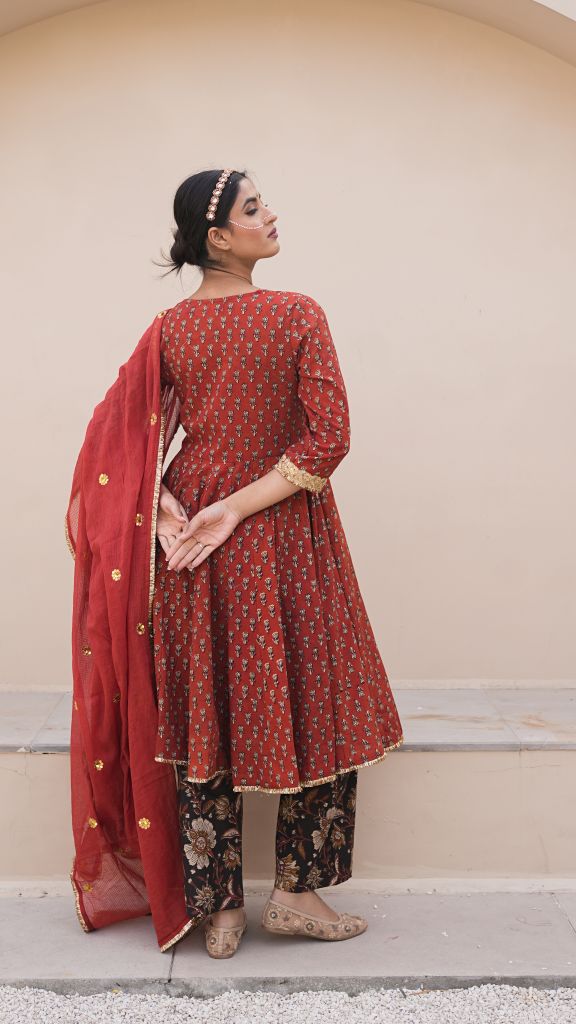 Ira Red Anarkali Set Gulabo Jaipur
