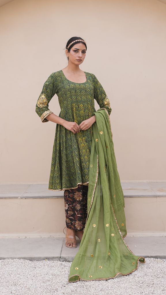 Ira Green Jaal Anarkali Set