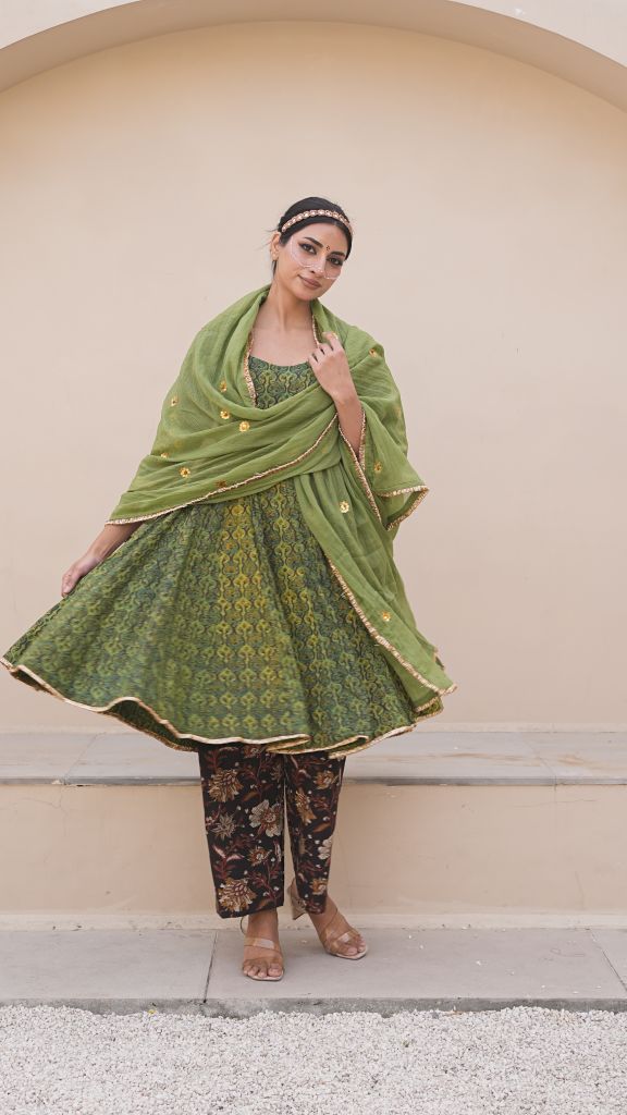 Ira Green Jaal Anarkali Set