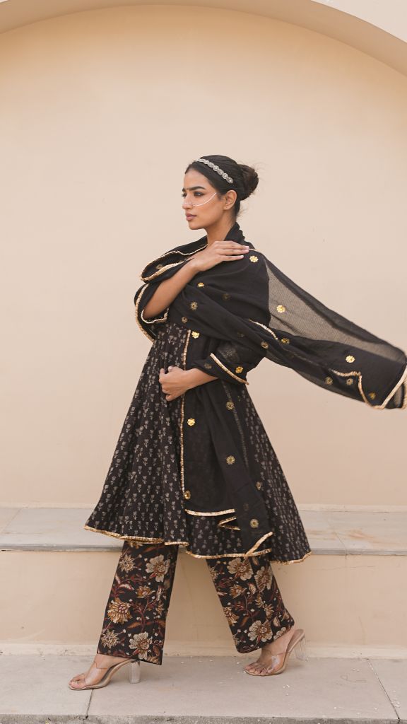 Ira Black Anarkali Set Gulabo Jaipur