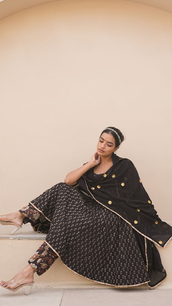Ira Black Anarkali Set Gulabo Jaipur
