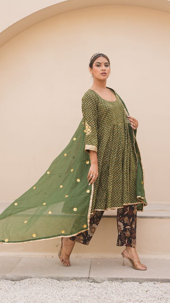 Ira Green Butti Anarkali Set Gulabo Jaipur
