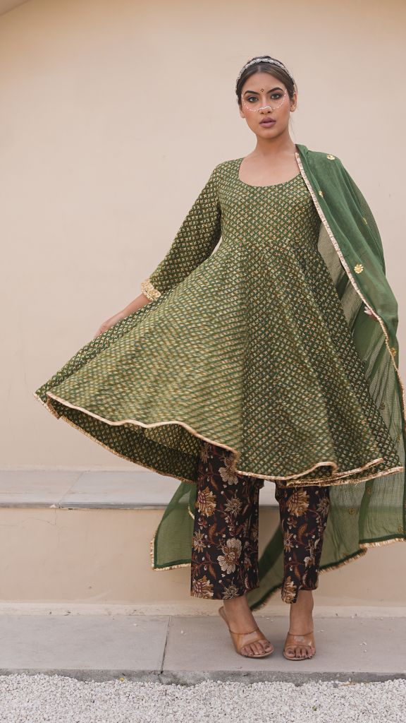 Ira Green Butti Anarkali Set Gulabo Jaipur