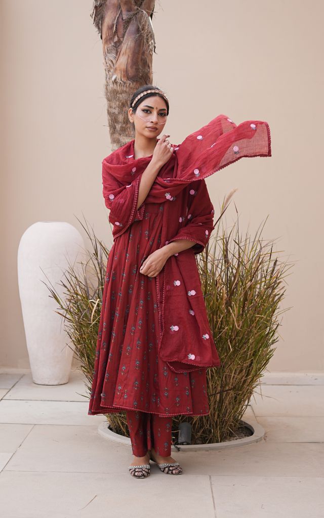 Arwa Maroon Anarkali Set