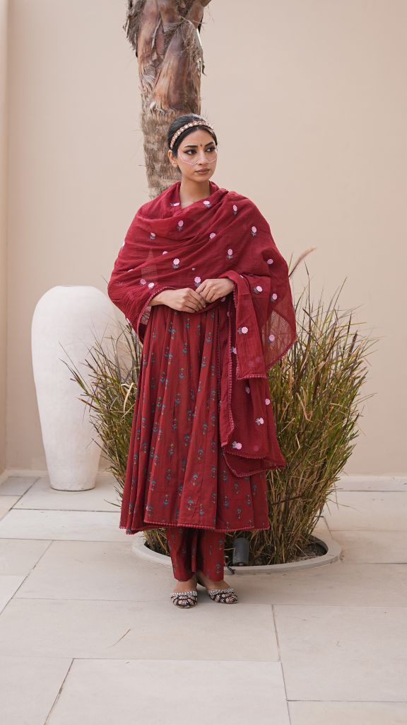 Arwa Maroon Anarkali Set
