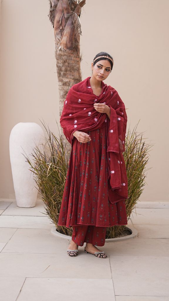 Arwa Maroon Anarkali Set
