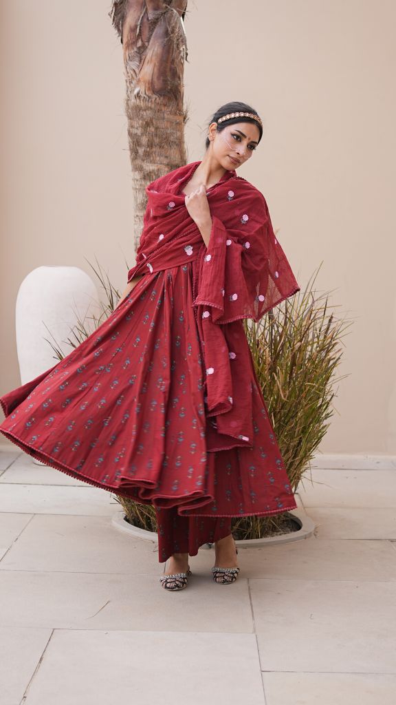 Arwa Maroon Anarkali Set