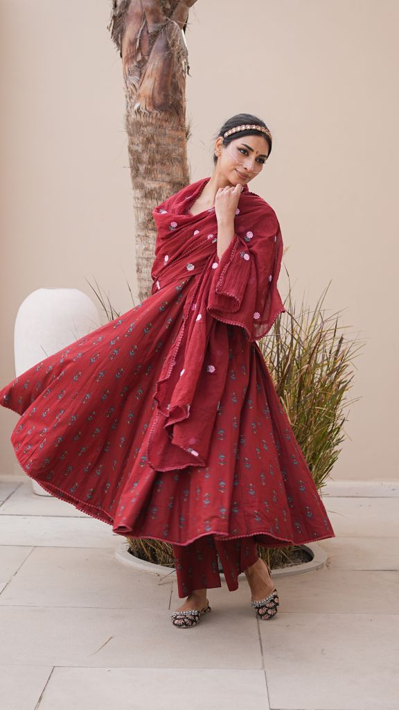 Arwa Maroon Anarkali Set